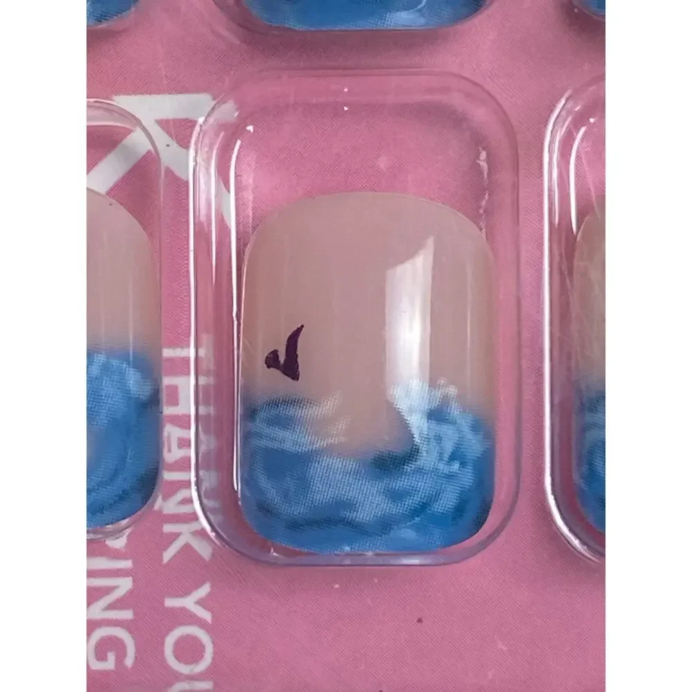 Betty Cora 24 Piece Reusable Press on Nails Pink Sea Gull Ocean Water Design